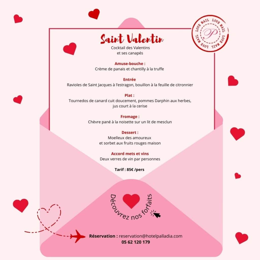 Offre saint-valentin repas ç l'hôtel Palladia